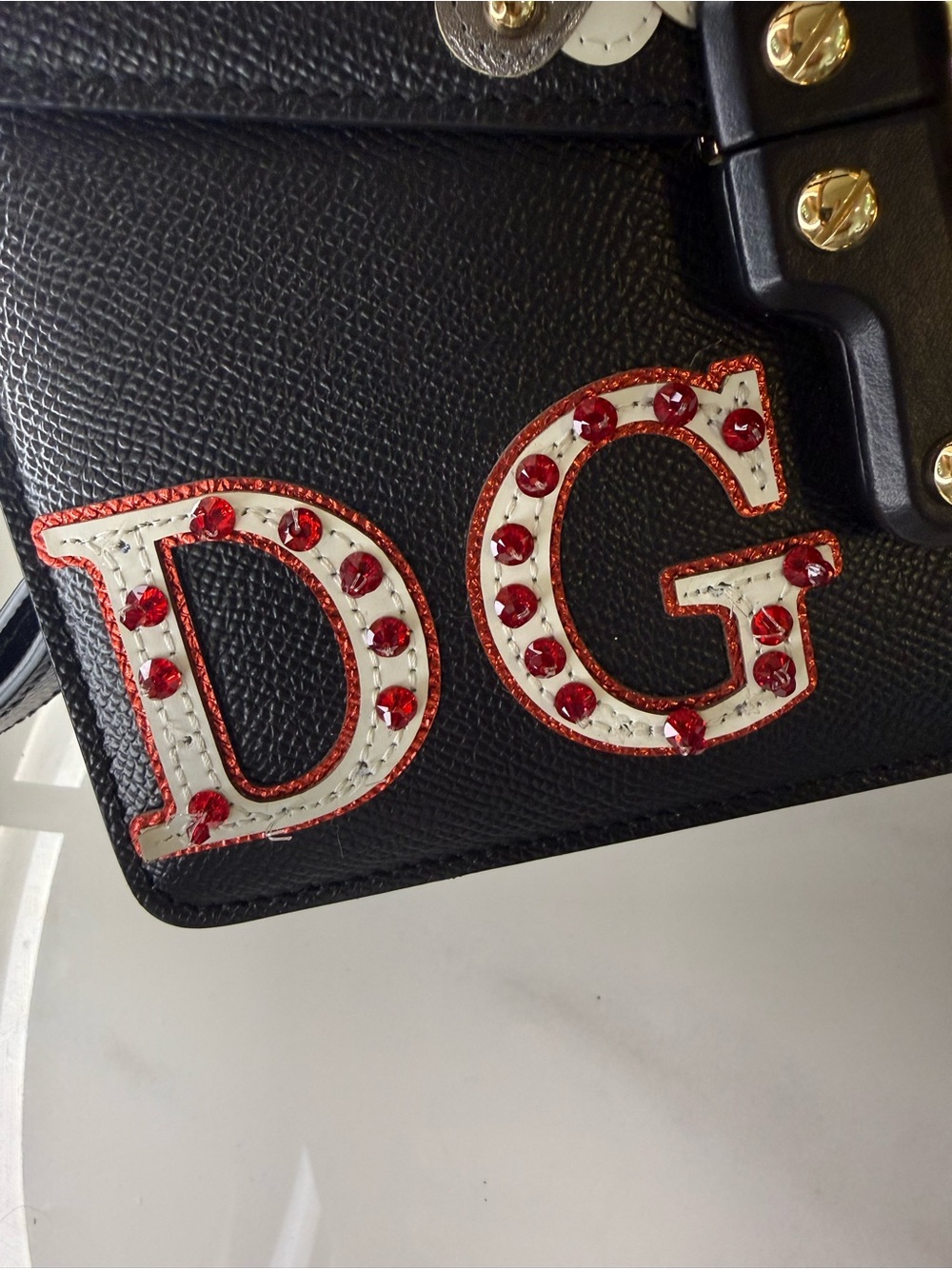 Dolce & Gabbana Lucia Glorious DG Patch Embellished Leather Shoulder Bag - Picture 10 of 11